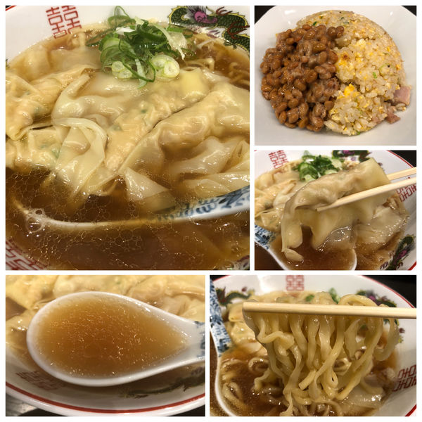 「かけ醤油550円ワンタン300円半炒飯320円納豆」@メンショップ アキラの写真