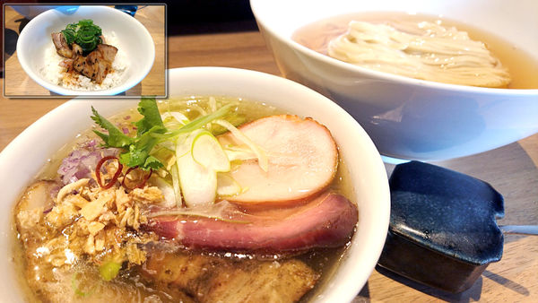 「【昼】鰹昆布水つけ麺しお+つけ麺特製+炙りチャーシュー丼」@らぁ麺や 嶋の写真