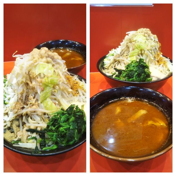 「辛いつけ麺大600申請（3辛アレ野菜等）+ネギ+ほうれん草」@麺屋 桐龍の写真