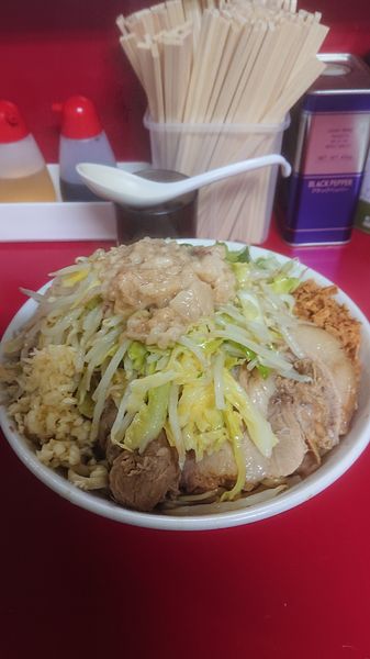 「大豚ねぎ汁なし  ニンニク  油」@ラーメン二郎 中山駅前店の写真