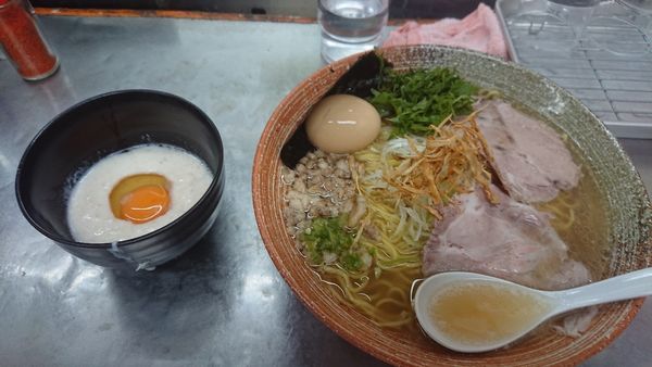 「キンキ&ズワイ蟹&ゆりかご帆立出汁塩ラーメン＋濃厚ソースW＋生卵」@覆麺 智の写真