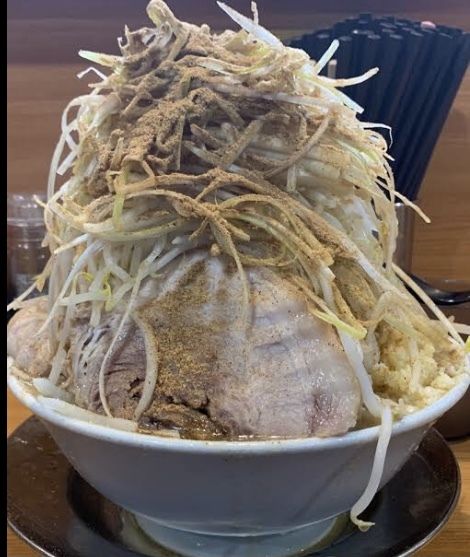 「大ラーメン全マシ、和風BB、玉ねぎ、卵、ネギ」@ラーメン二郎 八王子野猿街道店2の写真