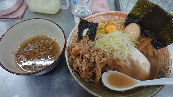 「キンキ&生ズワイ蟹&ゆりかご帆立出汁悪いつけそば＋超悪い肉」@覆麺 智の写真