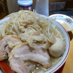 小ラーメンニンニク少なめアブラ野菜カラカラ肉カストッピング