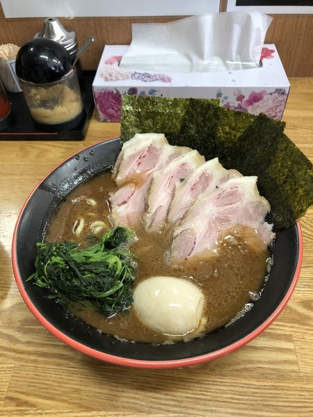 「チャーシューメン（脂多め）　半熟玉子　∞ライス」@麺家 紫極の写真