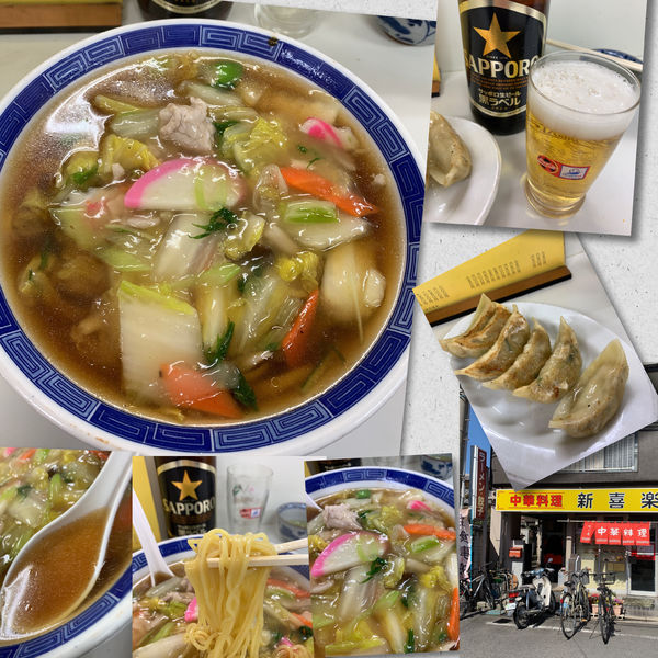 「広東麺700円＋黒ラベル＋餃子」@新喜楽の写真