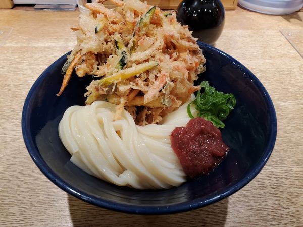 「ぶっかけ+かき揚げ天+梅おかか」@うどん 慎の写真