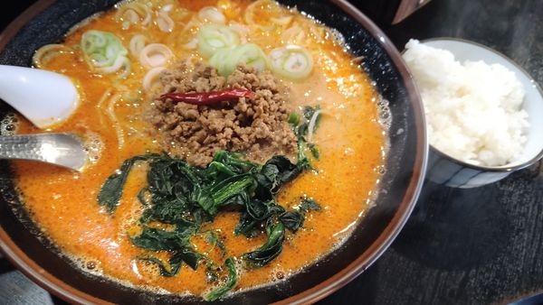 「担々麺中辛、サービスライス」@らーめん屋 豪快の写真