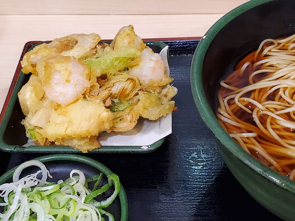 「海老と穂先筍のかきあげそば・温」@ゆで太郎 長者町店の写真