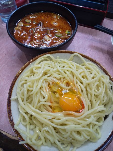 「もりそば(並)770円担々変更50円生玉子50円(麺カタメ)」@所沢大勝軒の写真