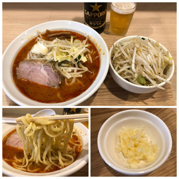 「辛味噌ラーメン850円 たっぷり野菜150円ビール」@麺屋 幸生の写真