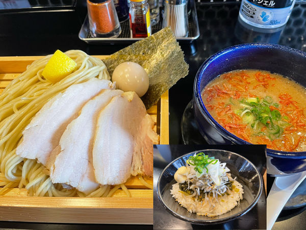 「【限定】特製海老つけそば1100円、じゃこ丼380円」@茨城豚骨豚骨堂の写真