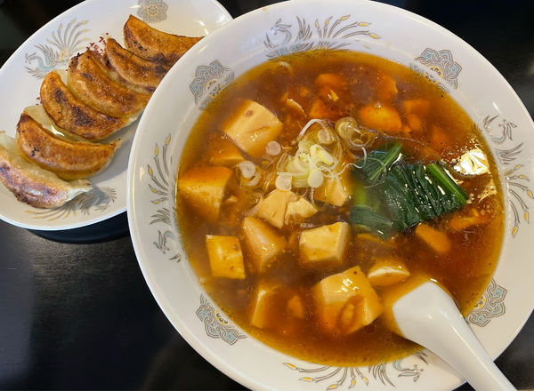 「とうふらぁめん＋餃子＋杏仁豆腐」@とうふらぁめん蘭蘭の写真