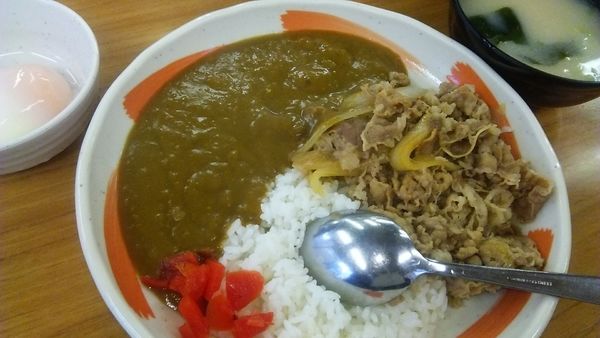 「牛カレー並 430円+温泉玉子 60円」@丼太郎 茗荷谷店の写真