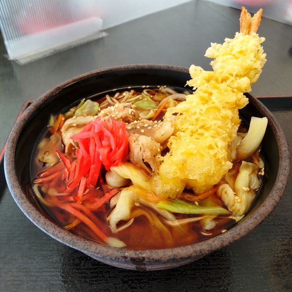 「【季節限定】肉野菜そば（￥580）＋海老天（クーポン）」@ゆで太郎 大森南店の写真