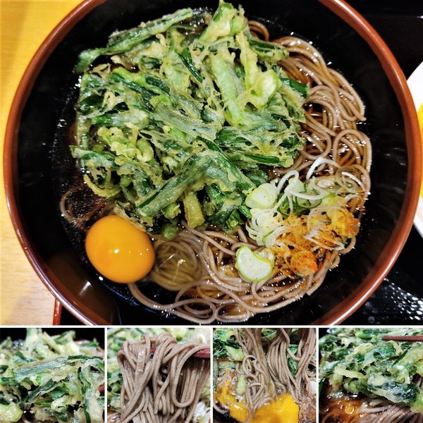 「ニラ天そば＋生卵＝440円」@よもだそば 御徒町店の写真