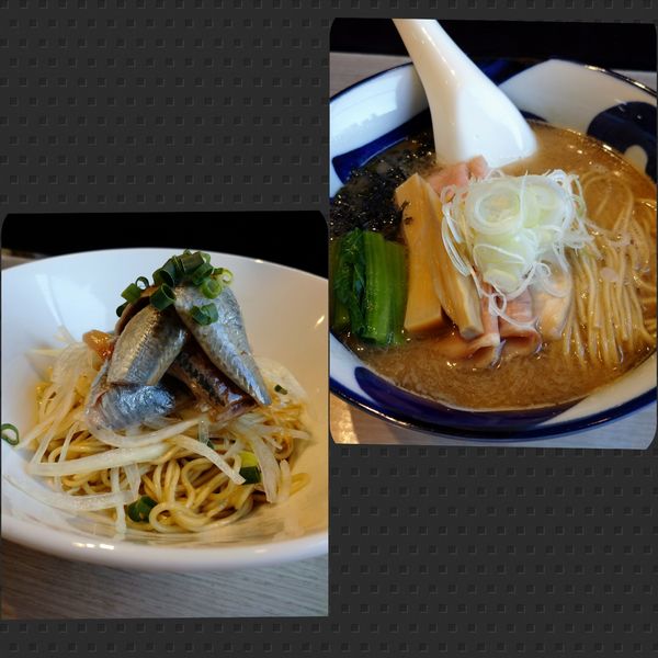 「【限定】マグロトンコツラーメン＋いわしそば」@寿製麺よしかわ 坂戸店の写真