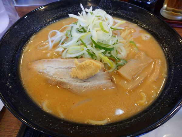 「赤味噌らーめん＋辛い餃子」@北海道らぁめん 伝丸 環七平和島店の写真