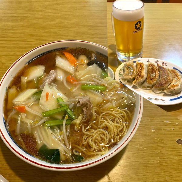 「焼き餃子＋生ビール（中）＋広東麺」@大成軒 桜町店の写真