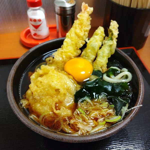 「【季節限定】春天そば（￥580）＋生玉子（クーポン）」@ゆで太郎 東邦医大通り店の写真