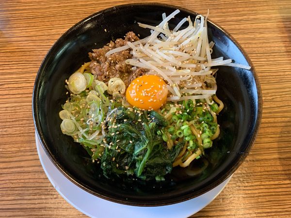 「まぜそば+追い飯+唐揚げ ¥840+¥50+130」@清六家 北条店の写真