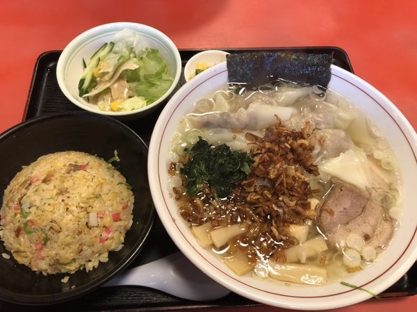 「ワンタンメン、揚げネギ＋チャーハンセット」@佐野ラーメン たかのの写真