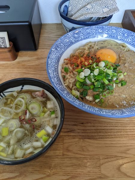 「【期間限定】牡蠣味噌かま玉つけそば」@中華そば専門 とんちぼの写真