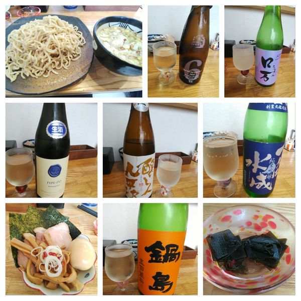 「特製つけそば+プレミアム日本酒×6」@中華そば専門 とんちぼの写真