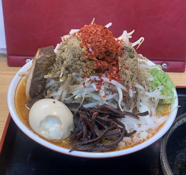 「味玉痺辛味噌らーめん 大しび あっさり 野菜中増し ニンニク少し」@らーめん 八幡屋の写真