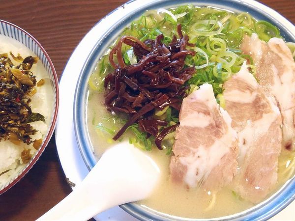 「ラーメン辛子高菜ご飯セット＋ネギ」@博多ラーメン しばらく 日本橋店の写真