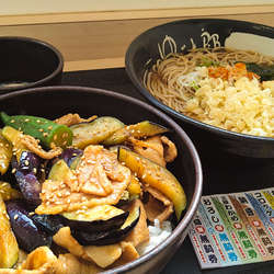 肉茄子丼大盛り+朝そば/温/大盛り