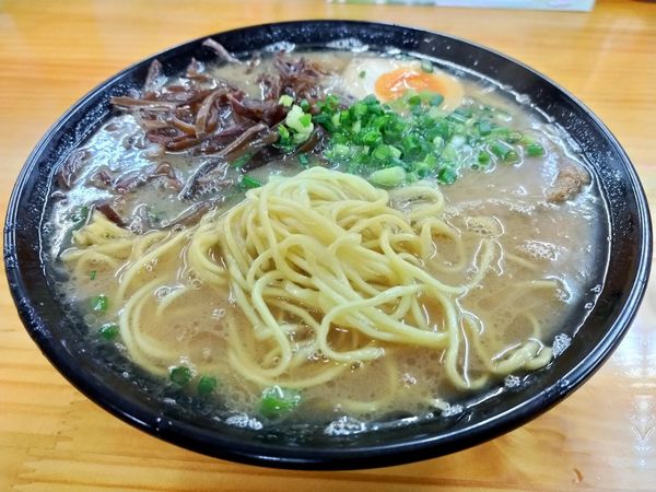 「豚骨ラーメン 中太麺 超カタ ¥800」@豚骨ラーメン 新井商店の写真