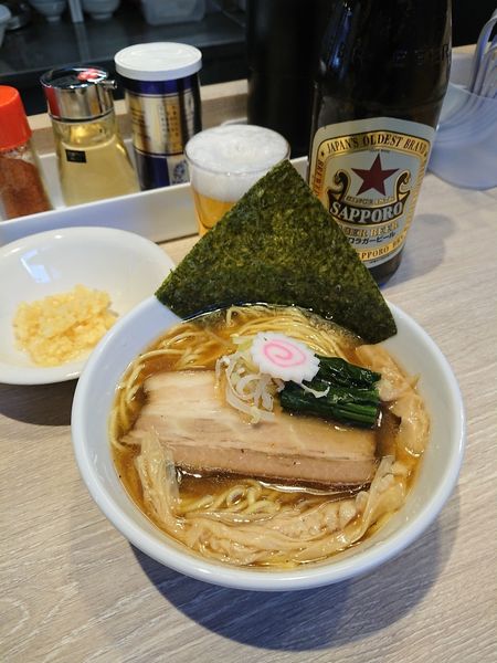 「ビンビール(中) ＋ ミニ中華そば ＋ 生姜」@中華そば マルキ食堂の写真