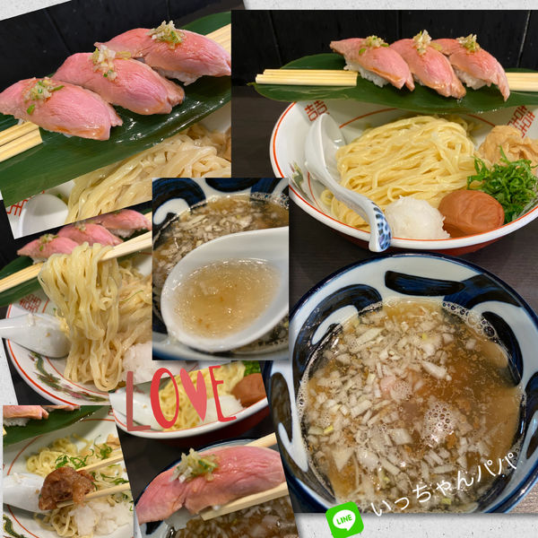 「限定Aセット）岩塩梅しそつけ麺＋鴨にぎり3個 980円」@メンショップ アキラの写真