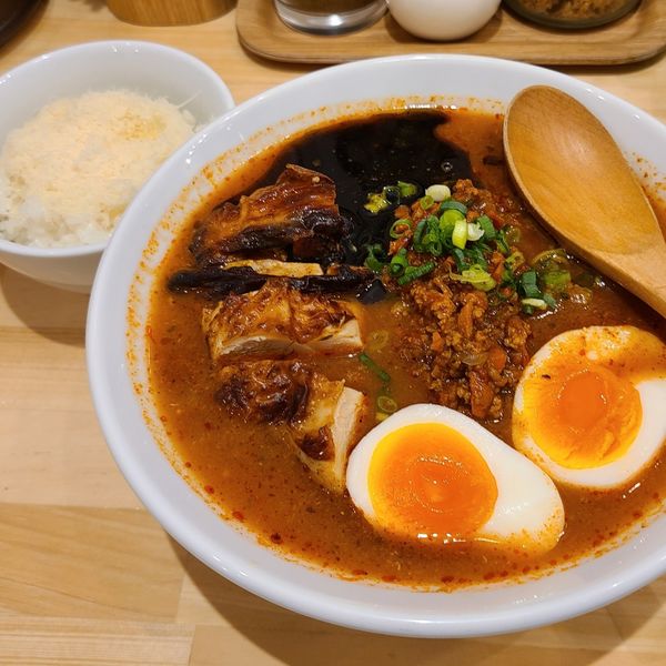 「チリトマラーメンSP(辛さ3・モリンガ麺)¥1100+パルミジャ」@チリトマラーメン THANKの写真