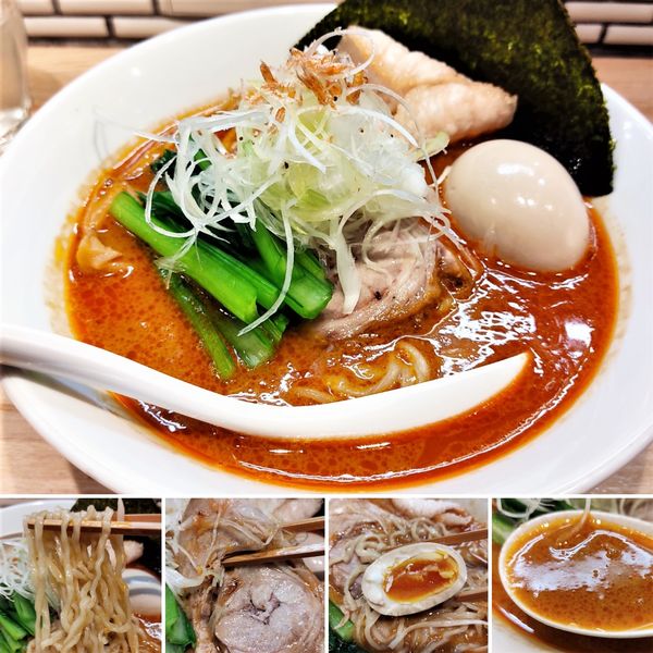 「シン・エビミソパイタン激情版(限定)＋味玉＝1200円」@中華ソバ ビリケンの写真