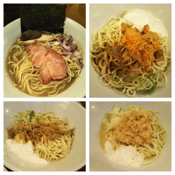 「煮干アスファルト（中盛）+サーモン玉+あん肝玉+鉄砲玉」@煮干専門 中華そば 平八の写真