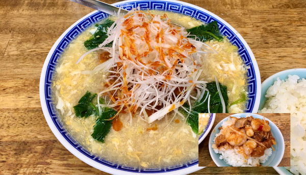 「【限定】エビチリと卵あんかけ〜塩ラーメンVer.＋小ライス」@中華蕎麦 丸め 東久留米店の写真