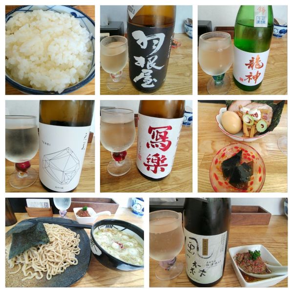 「特製つけそば(200g)＋カレー玉＋ごはん＋日本酒×5」@中華そば専門 とんちぼの写真