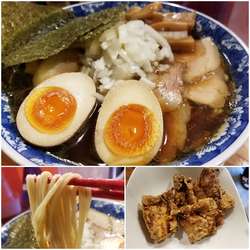 全のせ中華そば(醤油)大盛り、唐揚げセット