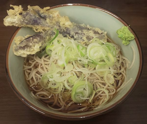 「冷やしかけそば+ナス天」@船堀そば 文殊の写真