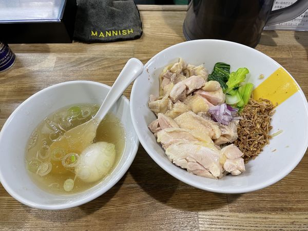 「冷たい塩生姜油そば、肉玉入り」@塩生姜らー麺専門店 MANNISH 亀戸店の写真