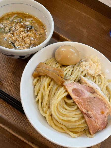 「味玉鶏ほぐしつけめん大盛」@つけめん さなだの写真