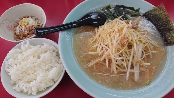 「ねぎラーメン＋半ライス（１５０円）＝９００円　※」@ニューラーメンショップの写真