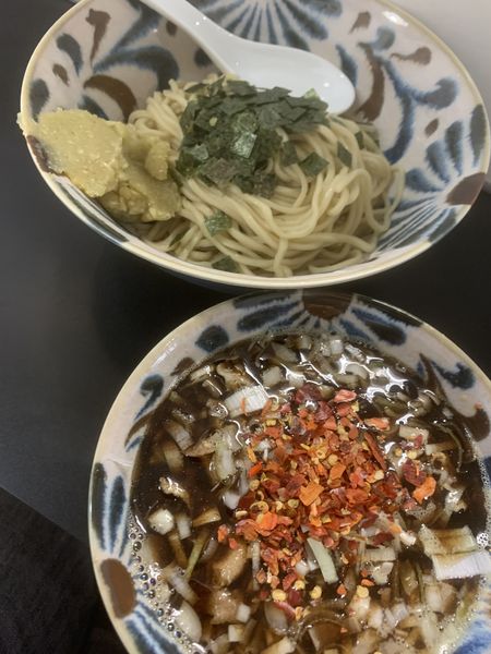 「限定　豚メチャアホ（ajo）つけ麺」@自家製麺SHINの写真