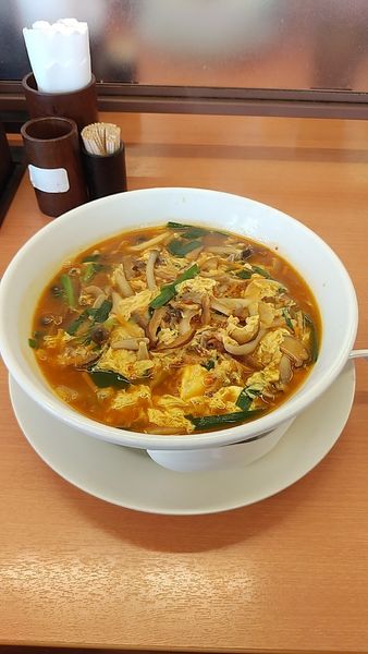 「(期間限定)酸辣きのこ湯麺(ﾊﾞｼﾞﾙ餃子ｾｯﾄ)」@日高屋 狭山北入曽店の写真