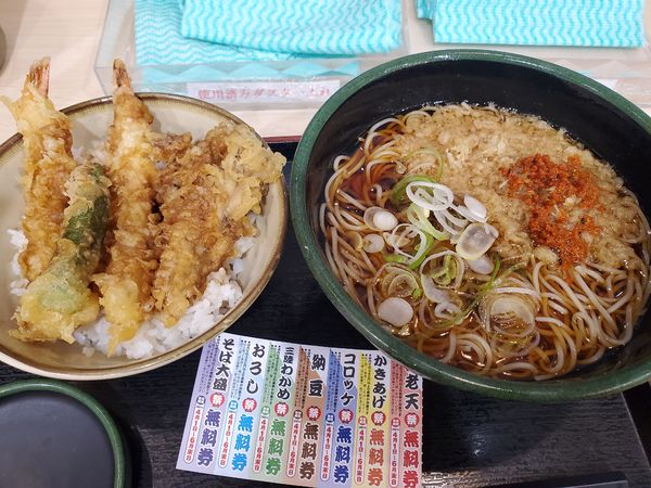 「得セット(ミニ海老舞茸丼セット)・温」@ゆで太郎 長者町店の写真