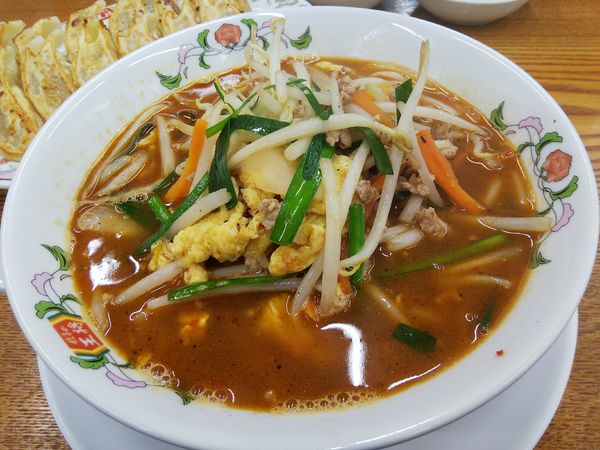 「【限定】ニラ玉ラーメン　＋餃子２人前（１人前無料：㋚券）」@餃子の王将 松本島内店の写真