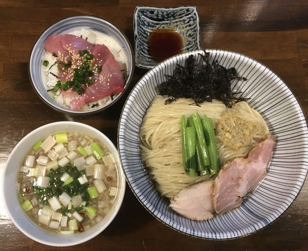 「【限定】貝節つけそば(麺大盛)＋ブリの刺身丼」@CLAM＆BONITO貝節麺RAIKの写真
