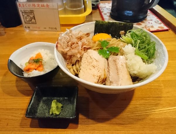 「メジカの和えそば 平打ち麺 おい飯付き 中盛」@麺屋 ひな多の写真